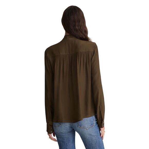 Madewell Tie Neck Long Sleeve Blouse Dark Mocha Top Size S NWT - Picture 4 of 9
